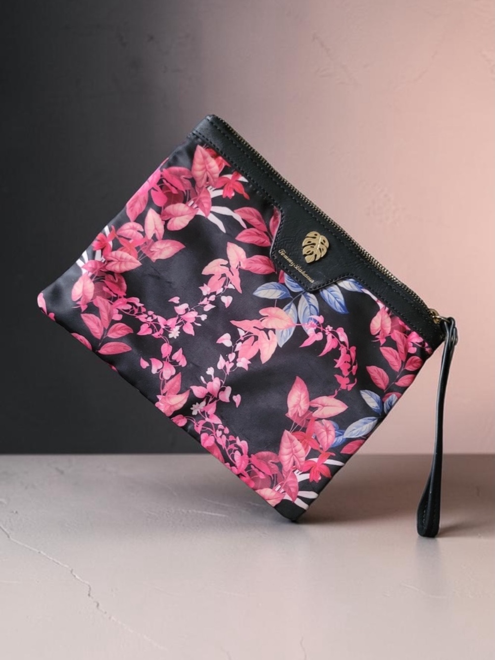 Tommy Bahama Black Wristlet
Clutch with Pink Floral Print